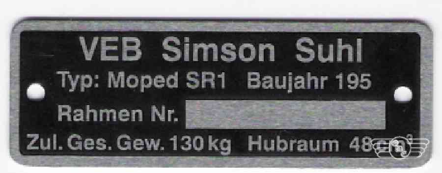 Typenschild SR 1