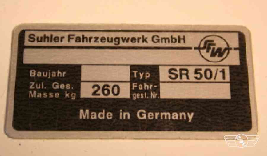 Typenschild SR50/1