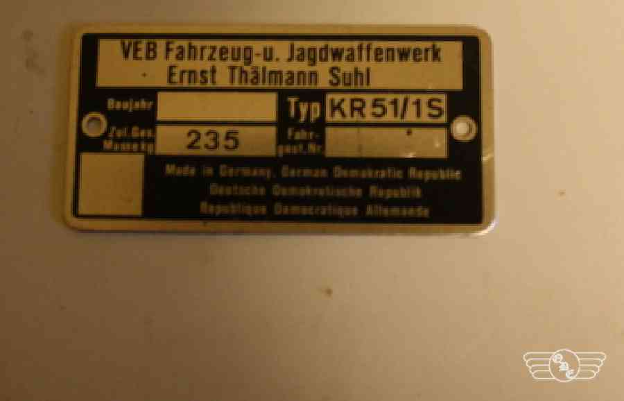 Typenschild KR51/1S, NOS