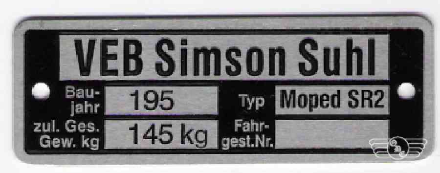 Typenschild SR 2